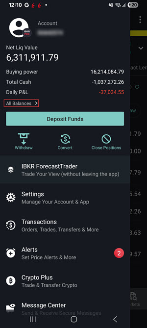The all balances button on the Android phone. 